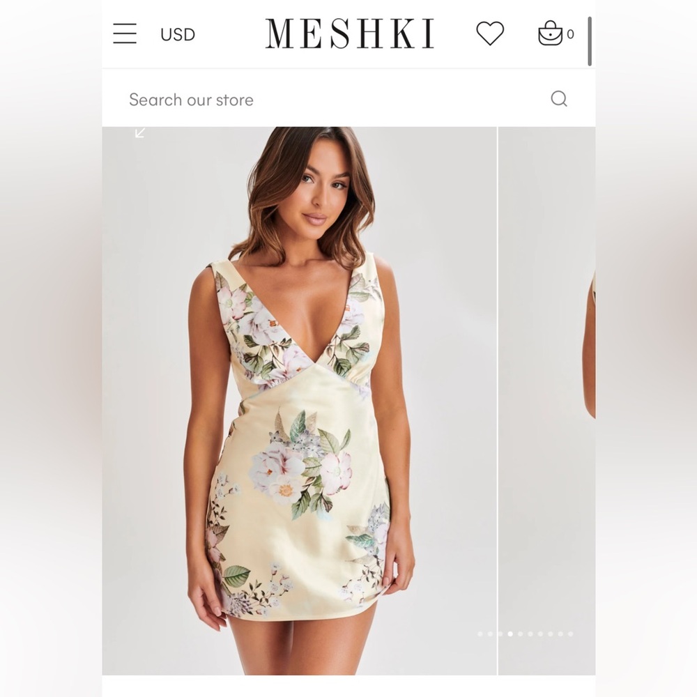 Satin Mini Dress With Cowl Back - Lemon Floral Print